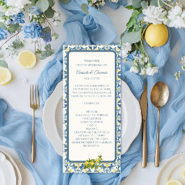 Elegant Italienska Blue Tile Lemon Bröllop Program