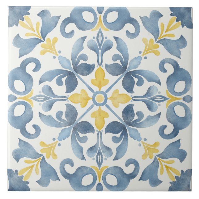 Elegant Italienska Blue Tile Lemon Kakelplatta (Framsidan)