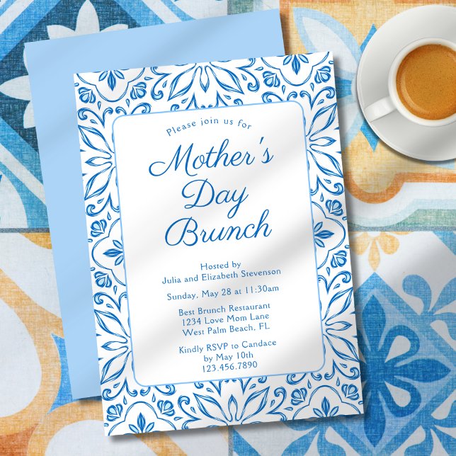 Elegant Italienska Blue Tiles Mors dag Brunch Inbjudningar (Skapare uppladdad)