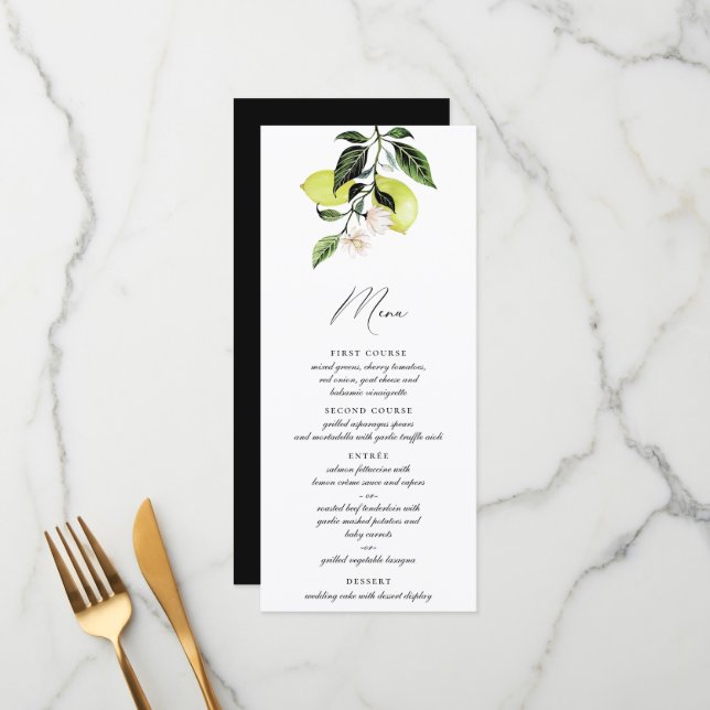 Elegant Italienska Lemons Calligraphy Menu Meny (Fram/Back In Situ)