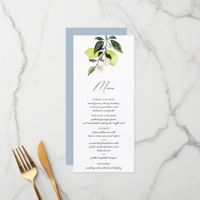 Elegant Italienska Lemons Calligraphy Menu Meny (Fram/Back In Situ)