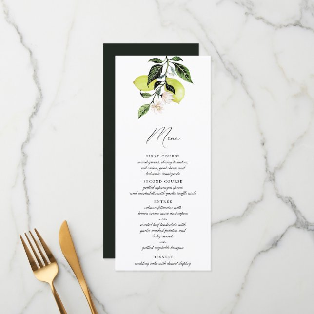 Elegant Italienska Lemons Calligraphy Menu Meny (Fram/Back In Situ)