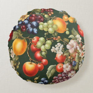 Elegant Italienskt mönster med frukt och blommor Rund Kudde