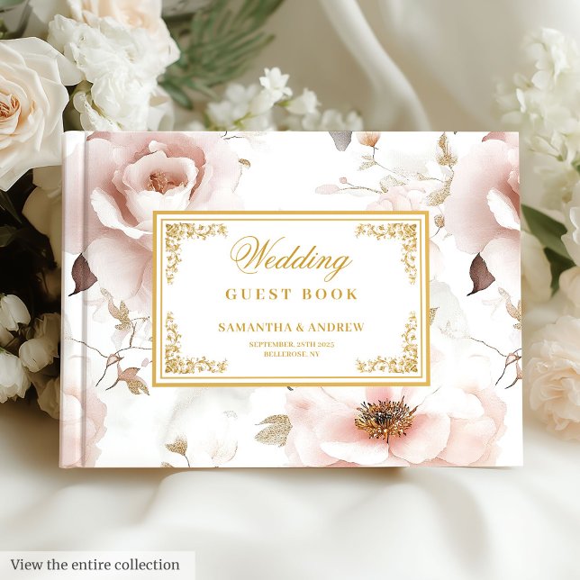 Elegant  ivorianska Guld vattenfärgsgäst Bok (Elegant Blush Ivory Gold Watercolor Guest Book

)