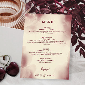Elegant Ivory and Burgundy Retro Wedding Simple Meny