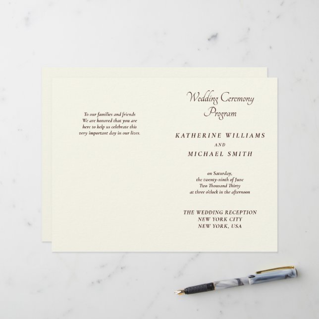 Elegant Ivory And Cream Minimal Wedding Programs (Fram/Back In Situ)