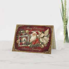 Elegant Ivory and Red Victorian Christmas Collage Helgkort