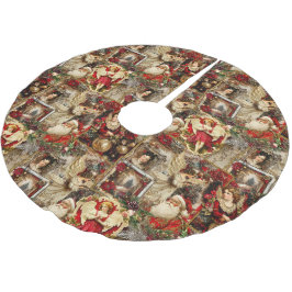 Elegant Ivory and Red Victorian Christmas Collage Julgransmatta Borstad Polyester