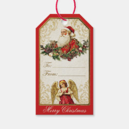 Elegant Ivory and Red Victorian Christmas Collage Presentetikett