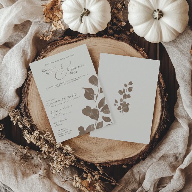 Elegant Ivory & Ash Fall Botanical Bröllop Inbjudningar (Skapare uppladdad)
