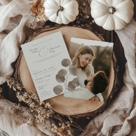 Elegant Ivory & Ash Fall Botanical Photo Bröllop Inbjudningar