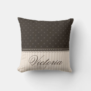 Elegant Ivory Beige Brown Polka dots Anpassad desi Kudde