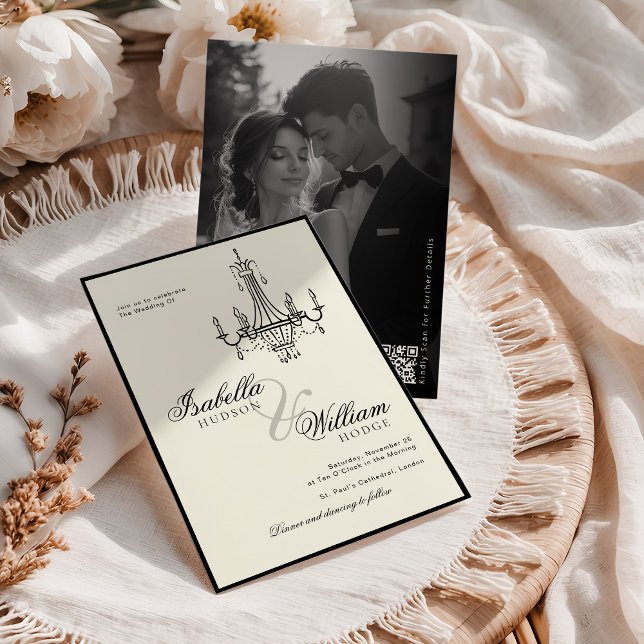 Elegant Ivory Black and white Photo Wedding Inbjudningar (Skapare uppladdad)