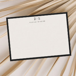 Elegant Ivory Black Border Monogram Anteckningskort