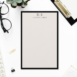Elegant Ivory Black Border Monogram Brevpapper