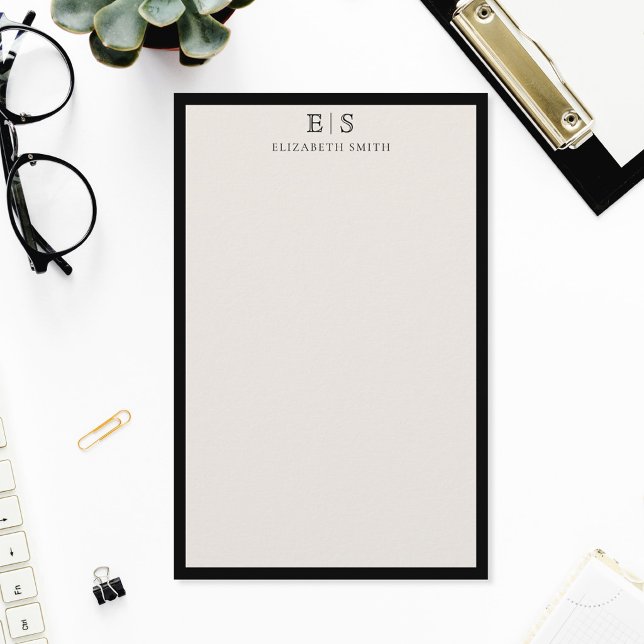 Elegant Ivory Black Border Monogram Brevpapper (Skapare uppladdad)