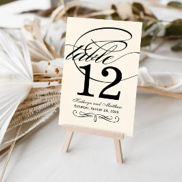 Elegant Ivory Black Calligraphy Bröllop Monogram Bordsnummer