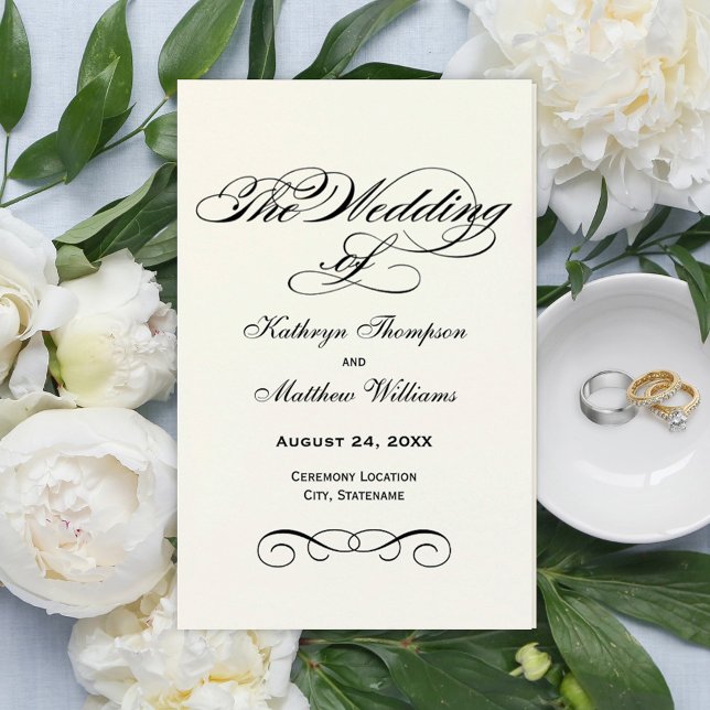 Elegant Ivory Black Calligraphy Bröllopsprograms (Skapare uppladdad)