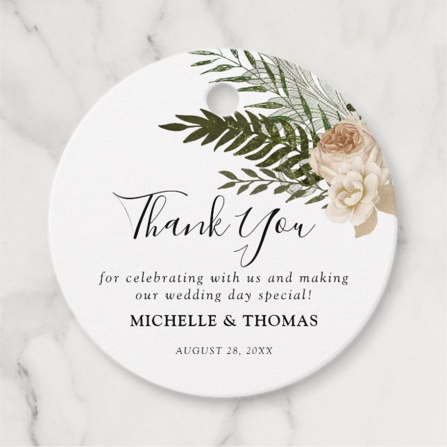 Elegant Ivory Blommigt Bouquet Wedding Favor Märkr Gåvor Etiketter (Framsida)