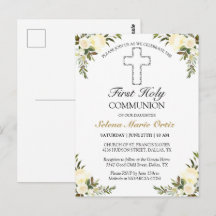 Elegant Ivory Blommigt First Heliga Communion Post