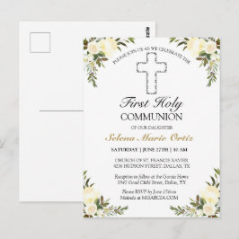 Elegant Ivory Blommigt First Heliga Communion Post Vykort