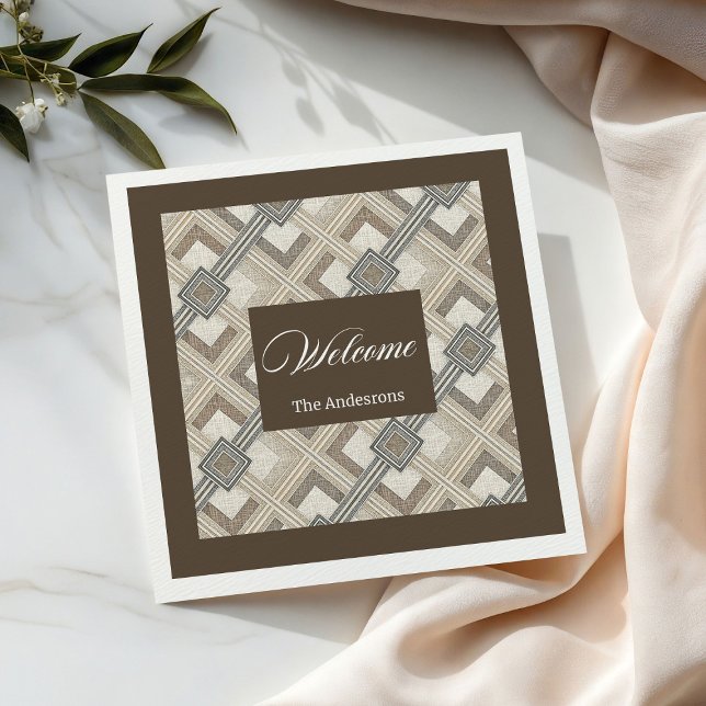 Elegant Ivory Brown Napkins Anpassade namn minimal Pappersservett (Elegant Ivory Brown Napkins Custom Name Minimalist)