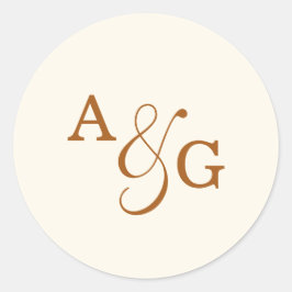 Elegant Ivory Copper Ampersand Monogram Bröllop Runt Klistermärke