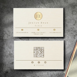 Elegant Ivory Creamy Guld Shiny Circle Monogram Visitkort