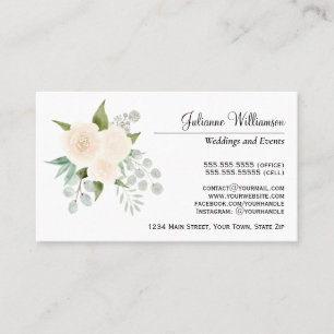 Elegant Ivory eller Peach Watercolor Ro & Greenery Visitkort