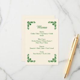 Elegant Ivory & Emerald Floral Wedding Menu Tilläggskort