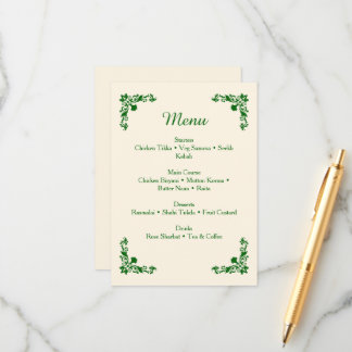Elegant Ivory & Emerald Floral Wedding Menu Tilläggskort