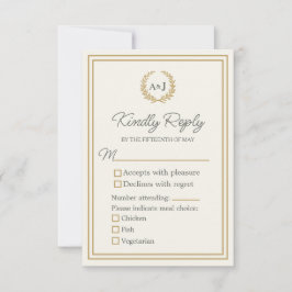 Elegant Ivory Faux Guld 3 Meal Choices Bröllop OSA Kort