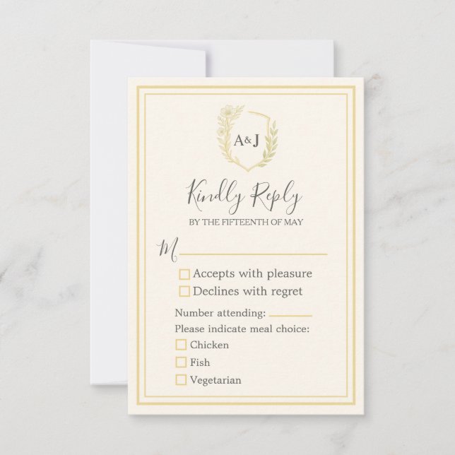 Elegant Ivory Faux Guld 3 Meal Choices Bröllop OSA Kort (Framsida)