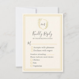 Elegant Ivory Faux Guld 3 Meal Choices Bröllop OSA Kort