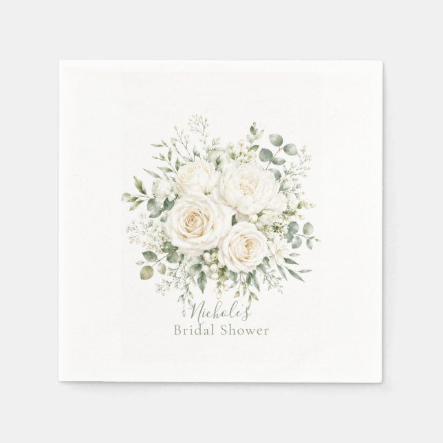 Elegant Ivory Floral Wedding Bridal Shower  Pappersservett (Framsidan)