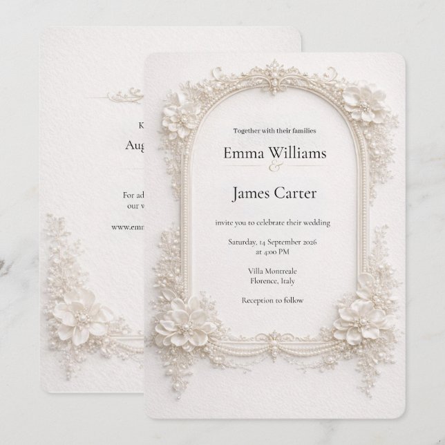 Elegant Ivory Floral Wedding Invitation. Inbjudningar (Fram/baksida)