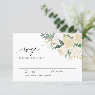 Elegant Ivory Flowerd och Greenery Blommigt Bröllo OSA Kort