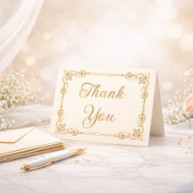 Elegant Ivory Gold Filigree Script Thank You