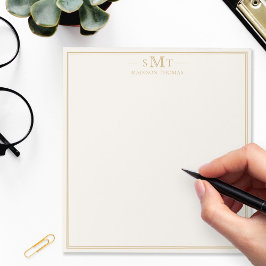 Elegant Ivory Gold Three Letter Monogram Anteckningsblock