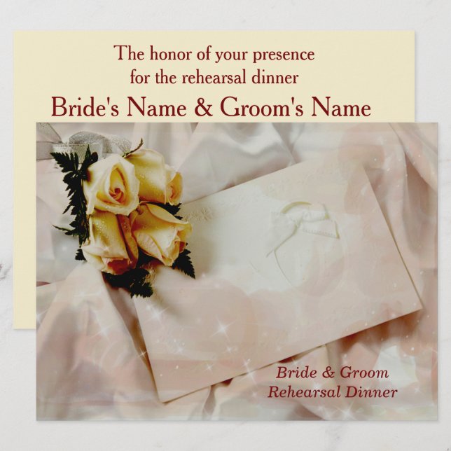 Elegant Ivory Gul ros Rehearsal Dinner H Card Inbjudningar (Fram/baksida)