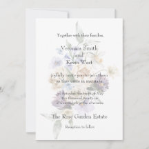Elegant Ivory, Lavender & Blue Blommigt 5x7 Inbjud
