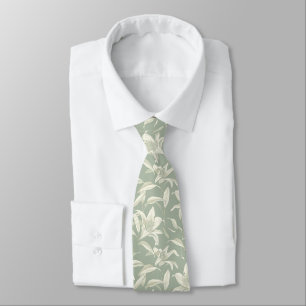 Elegant Ivory Lily på Sage Grönt Blommönster Slips