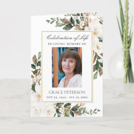 Elegant Ivory Magnolia Blommigt Leafy Photo Funera Program
