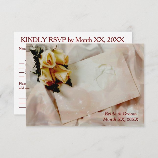 Elegant Ivory med Gul ros Bröllop OSA Card Inbjudningar (Fram/baksida)