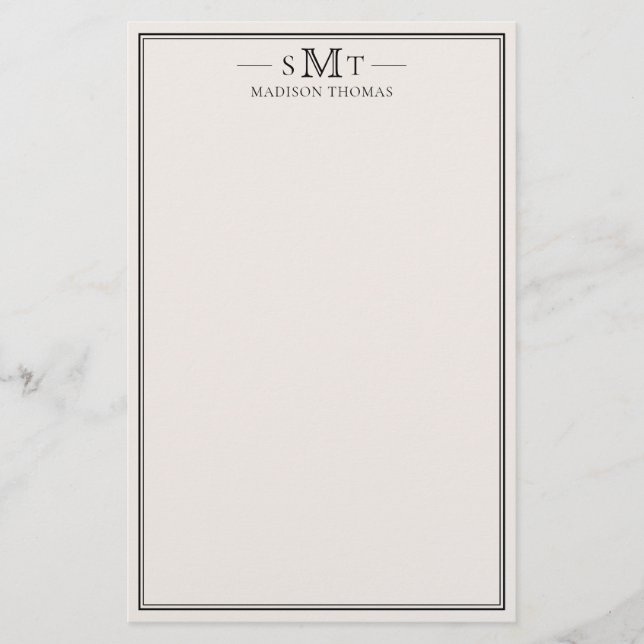 Elegant Ivory Minimalist Three Letter Monogram Brevpapper (Framsida)