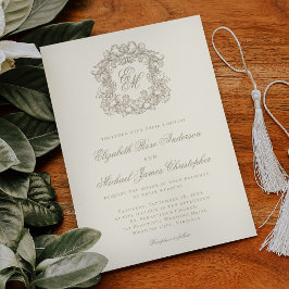 Elegant Ivory Monogram Crest Wedding Inbjudningar