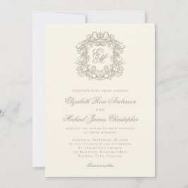 Elegant Ivory Monogram Crest Wedding Inbjudningar