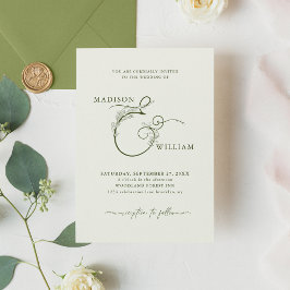Elegant Ivory Moss Grönt Blommigt Ampersand Bröllo Inbjudningar
