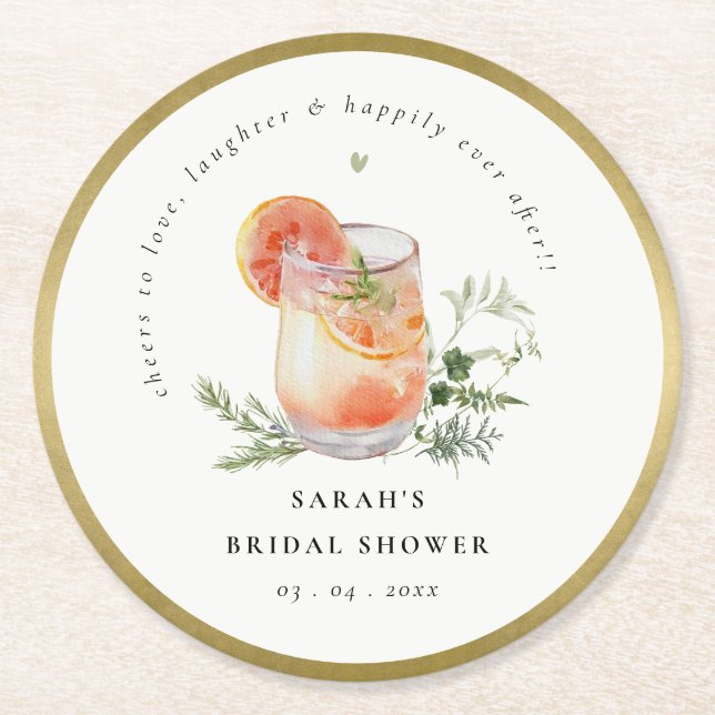Elegant Ivory Orange Grönt Cocktail-Möhippa Underlägg Papper Rund (Framsidan)