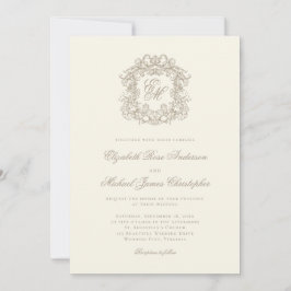 Elegant Ivory Ornate Monogram Crest Wedding Inbjudningar